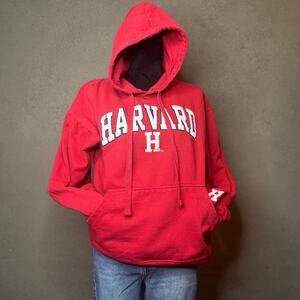 Vintage 90s Harvard Hoodie Red Collegiate Sweatshirt Old Varsity Brand Large